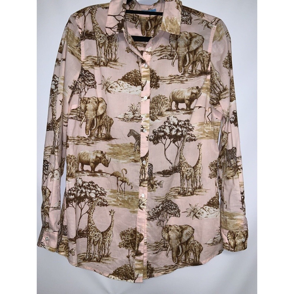 J.McLaughlin Animal Print Pink Button Down Blouse Size Medium